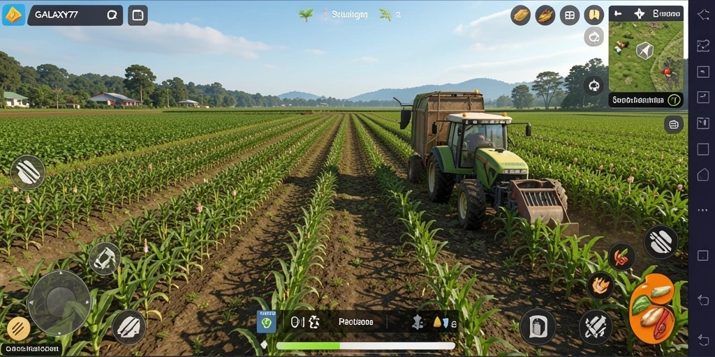 Tampilan menarik dari gameplay bertani di GALAXY77.