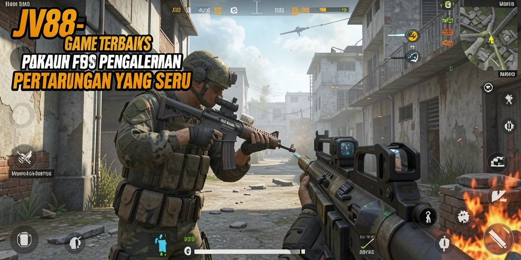 Tampilan gameplay seru dalam JV88, menunjukkan aksi FPS yang mendebarkan.