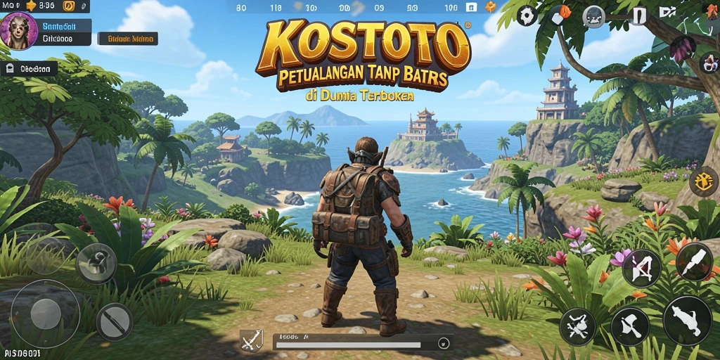Screenshot KOSTOTO menampilkan dunia terbuka yang luas dan menawan.