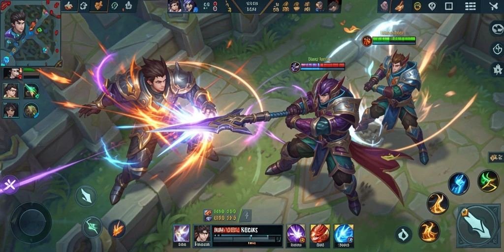 Screenshot permainan T6 menampilkan aksi pertempuran MOBA yang seru.