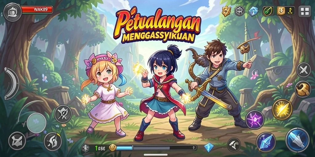 Tangkapan layar utama WAK89 menampilkan aksi epic dalam permainan anime.